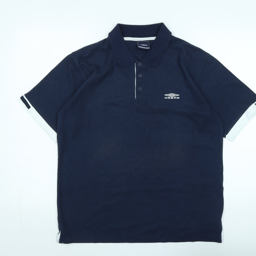 Umbro Mens Blue Cotton Polo Size L Collared - Logo