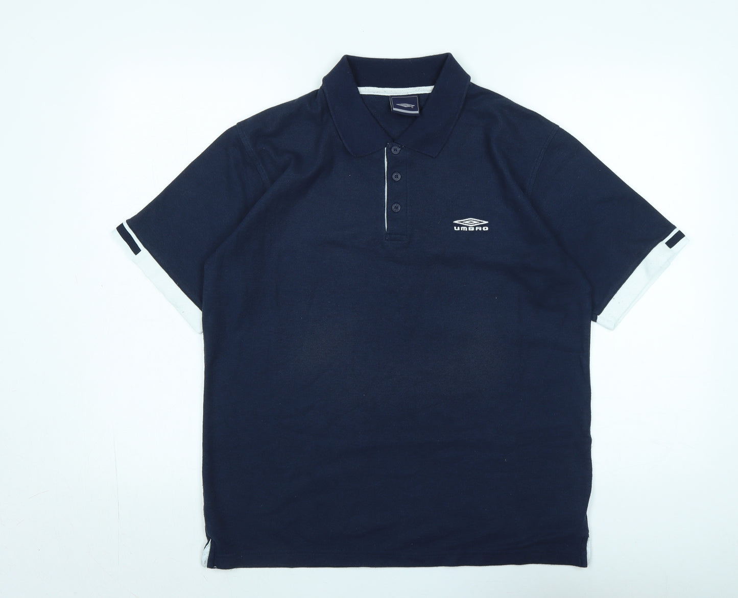 Umbro Mens Blue Cotton Polo Size L Collared - Logo