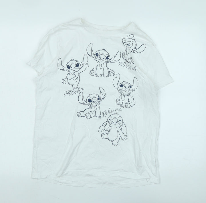 Disney Womens White Cotton Basic T-Shirt Size S Crew Neck - Logo -Disney Character