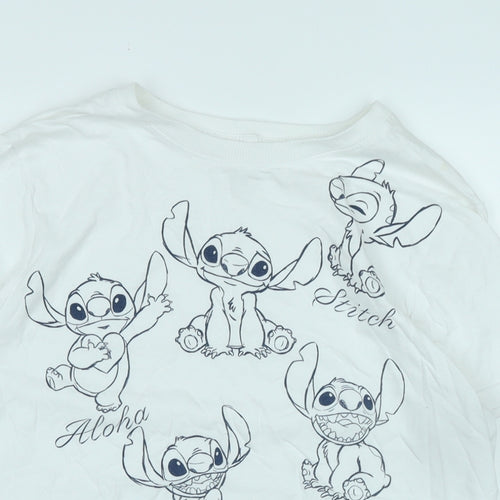 Disney Womens White Cotton Basic T-Shirt Size S Crew Neck - Logo -Disney Character