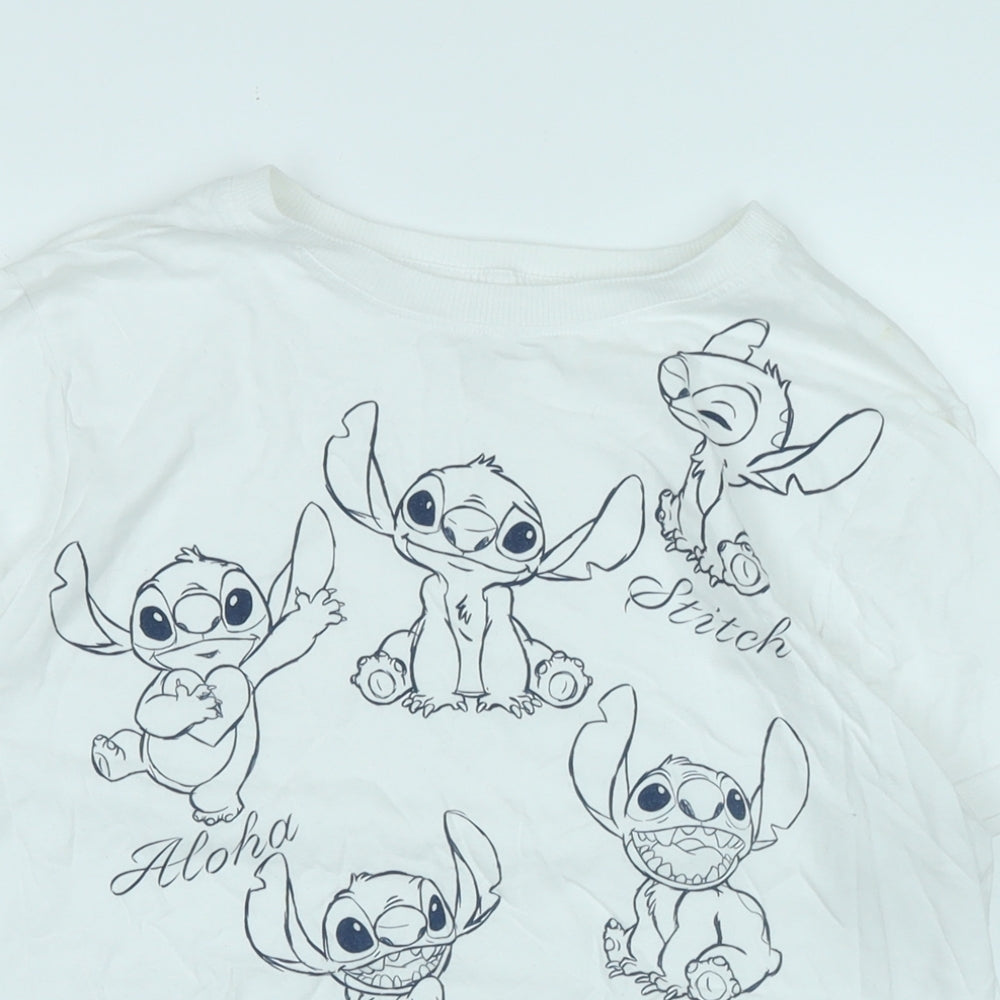 Disney Womens White Cotton Basic T-Shirt Size S Crew Neck - Logo -Disney Character