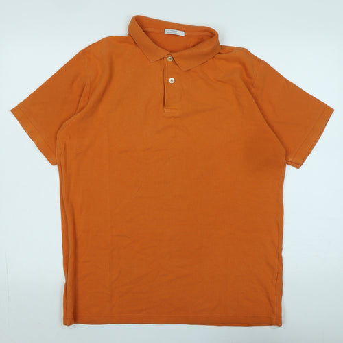 Marks and Spencer Mens Orange Cotton Polo Size L Collared - Logo