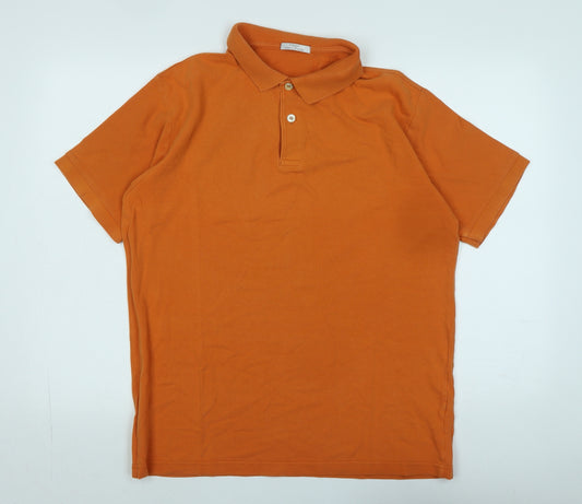 Marks and Spencer Mens Orange Cotton Polo Size L Collared - Logo