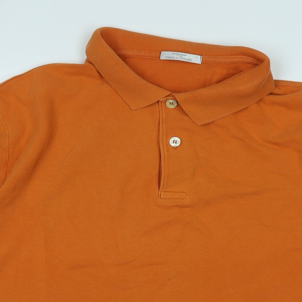 Marks and Spencer Mens Orange Cotton Polo Size L Collared - Logo