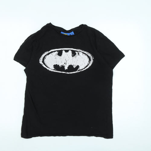 Batman Boys Black Cotton Basic T-Shirt Size L Crew Neck - Logo