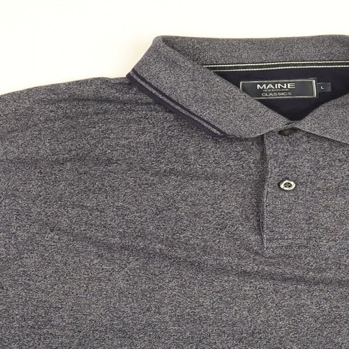 Maine Mens Blue Cotton Polo Size L Collared Button