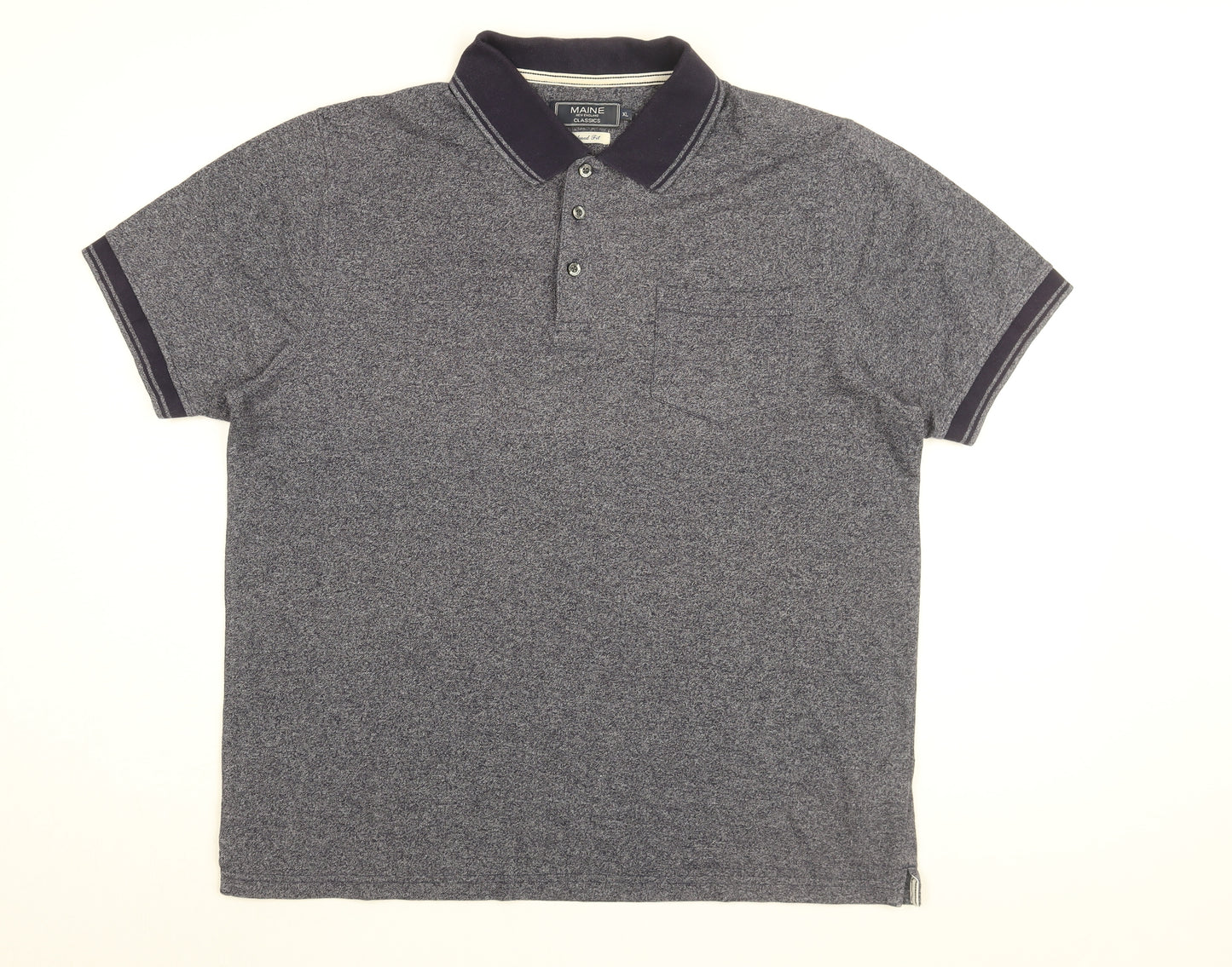 Maine Mens Blue Cotton Polo Size XL Collared Button