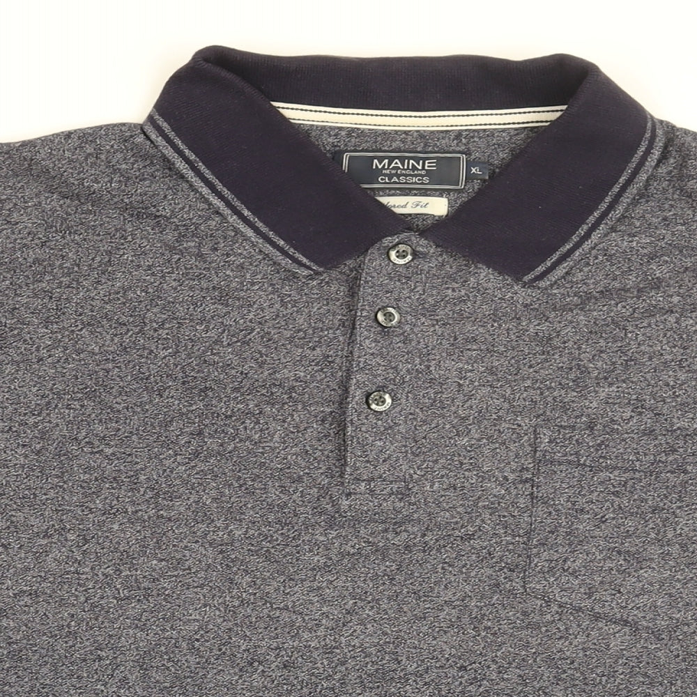 Maine Mens Blue Cotton Polo Size XL Collared Button