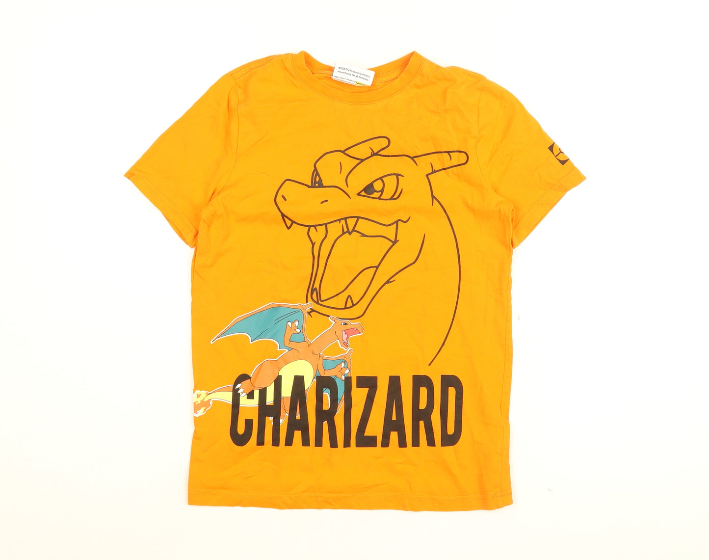 Pokemon Boys Orange Cotton Basic T-Shirt Size 9-10 Years Round Neck Pullover - Charizard