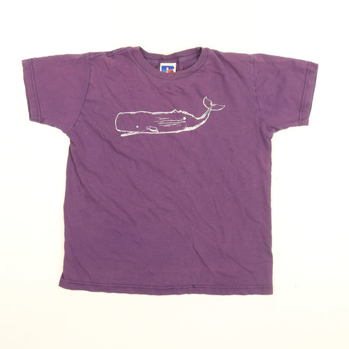 Russell Girls Purple Cotton Basic T-Shirt Size 9-10 Years Round Neck Pullover - Whale Print