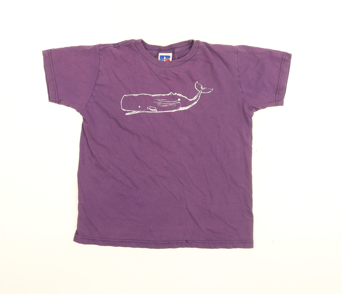 Russell Girls Purple Cotton Basic T-Shirt Size 9-10 Years Round Neck Pullover - Whale Print