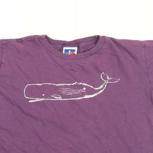 Russell Girls Purple Cotton Basic T-Shirt Size 9-10 Years Round Neck Pullover - Whale Print