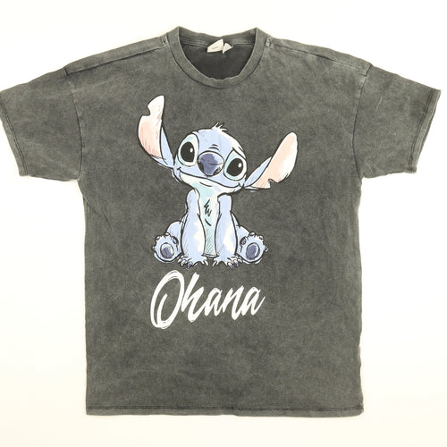 Disney Womens Black Cotton Basic T-Shirt Size 2XS Round Neck - Lilo & Stitch, Ohana