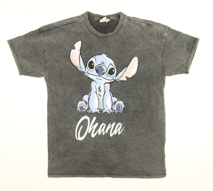 Disney Womens Black Cotton Basic T-Shirt Size 2XS Round Neck - Lilo & Stitch, Ohana