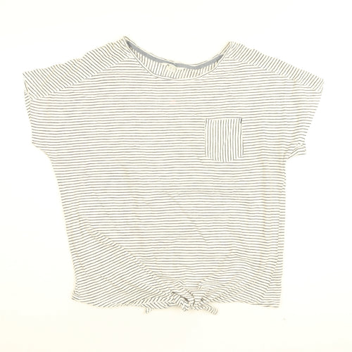 White Stuff Womens White Striped Cotton Basic T-Shirt Size 14 Round Neck