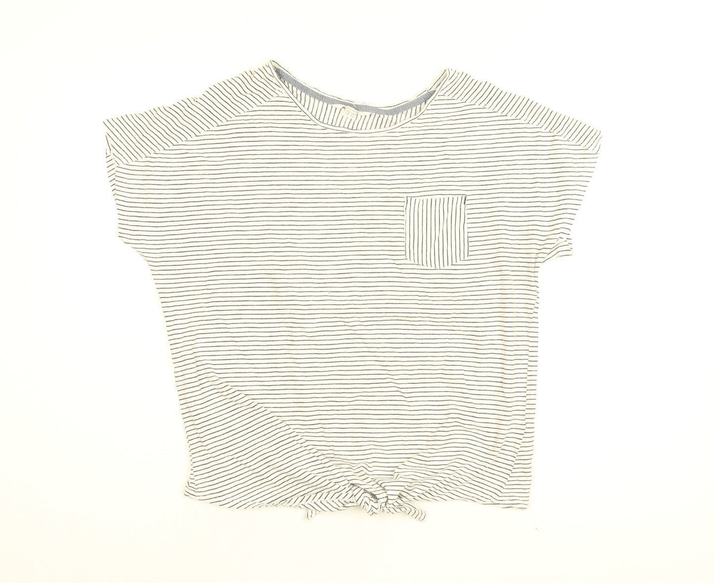 White Stuff Womens White Striped Cotton Basic T-Shirt Size 14 Round Neck