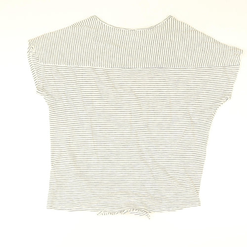 White Stuff Womens White Striped Cotton Basic T-Shirt Size 14 Round Neck