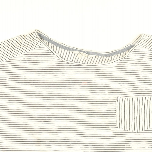 White Stuff Womens White Striped Cotton Basic T-Shirt Size 14 Round Neck
