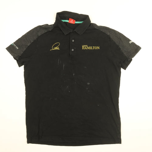 Slazenger Mens Black Cotton Polo Size L Collared Button - Mercedes, Lewis Hamilton