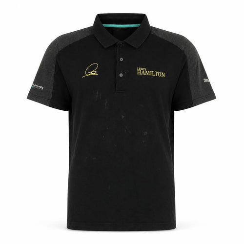 Slazenger Mens Black Cotton Polo Size L Collared Button - Mercedes, Lewis Hamilton