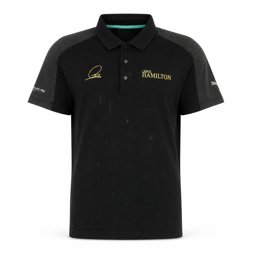 Slazenger Mens Black Cotton Polo Size L Collared Button - Mercedes, Lewis Hamilton