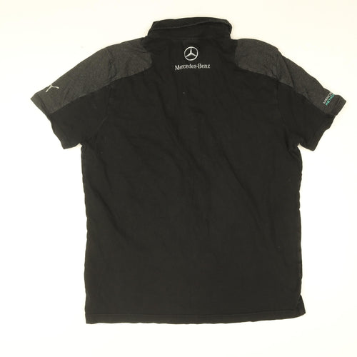 Slazenger Mens Black Cotton Polo Size L Collared Button - Mercedes, Lewis Hamilton