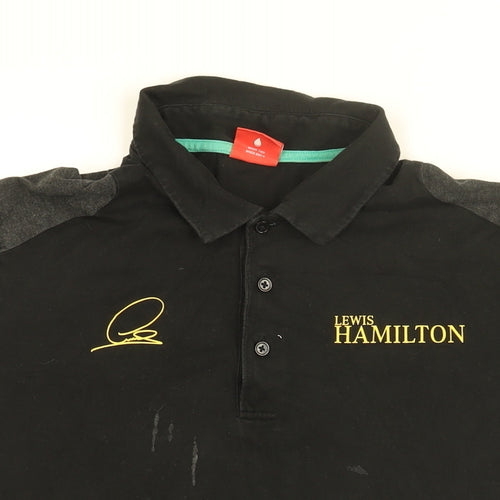 Slazenger Mens Black Cotton Polo Size L Collared Button - Mercedes, Lewis Hamilton