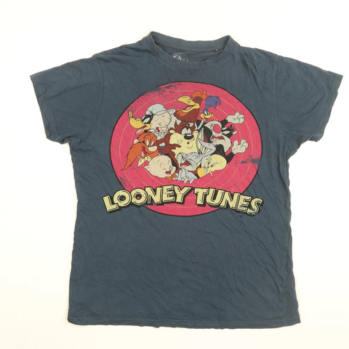 Looney Tunes Mens Blue Cotton T-Shirt Size M Round Neck - Looney Tunes