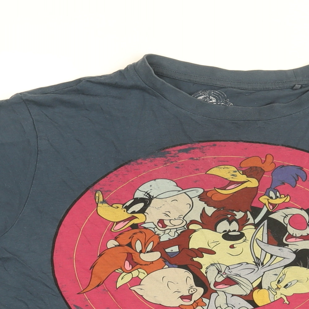 Looney Tunes Mens Blue Cotton T-Shirt Size M Round Neck - Looney Tunes