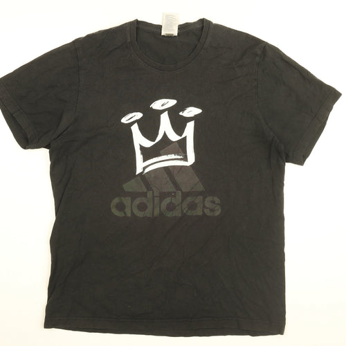 adidas Mens Black Cotton T-Shirt Size L Round Neck - Crown, Adidas Logo