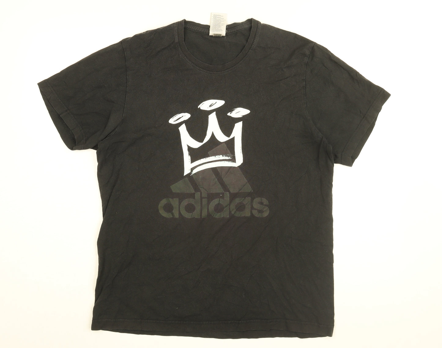 adidas Mens Black Cotton T-Shirt Size L Round Neck - Crown, Adidas Logo