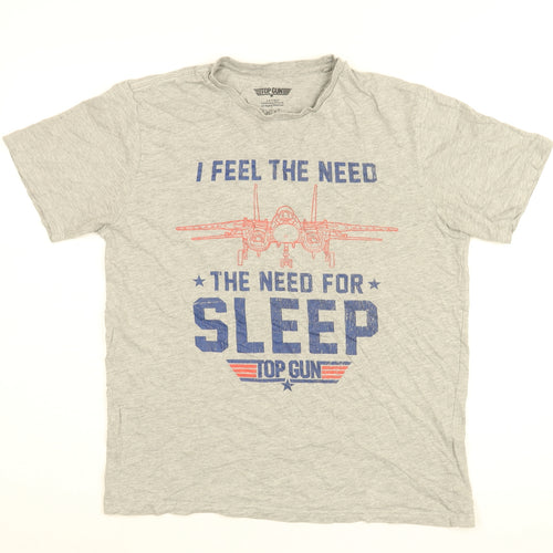 Top Gun Mens Grey Cotton T-Shirt Size S Round Neck - I Feel The Need For Sleep
