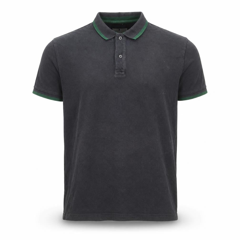 Front view of Larsson & Co men’s blue cotton polo, size M, collared button
