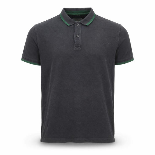 Front view of Larsson & Co men’s blue cotton polo, size M, collared button