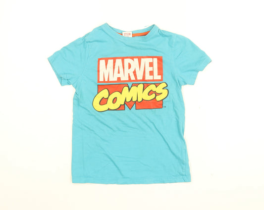 Marvel Comics Boys Blue Cotton Basic T-Shirt Size 8-9 Years Round Neck Pullover - Marvel Comics