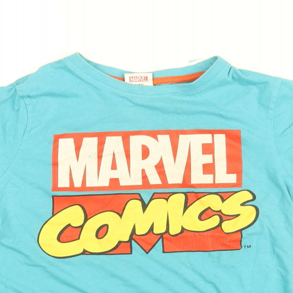 Marvel Comics Boys Blue Cotton Basic T-Shirt Size 8-9 Years Round Neck Pullover - Marvel Comics