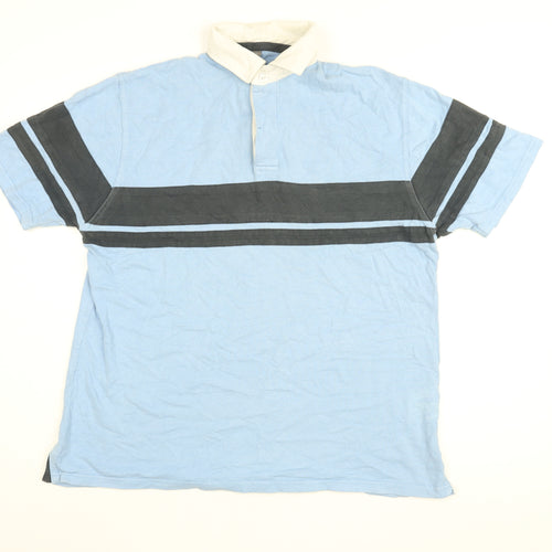 Boston Crew Mens Blue Cotton Polo Size L Collared Button