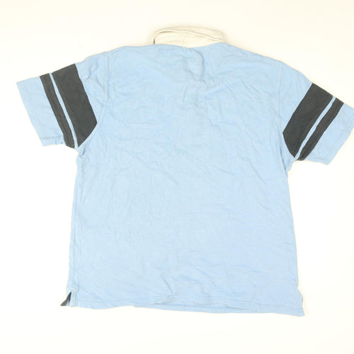 Boston Crew Mens Blue Cotton Polo Size L Collared Button