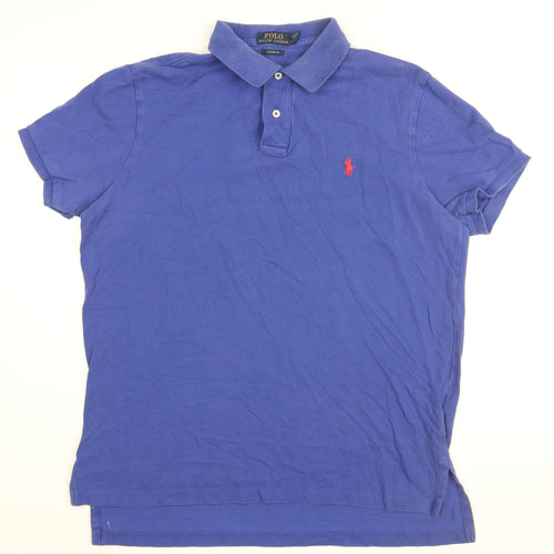 Polo Ralph Lauren Mens Blue Cotton Polo Size L Collared Button