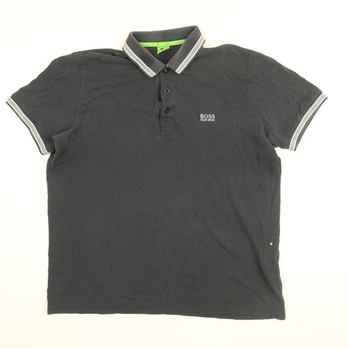 HUGO BOSS Mens Black Cotton Polo Size L Collared Button