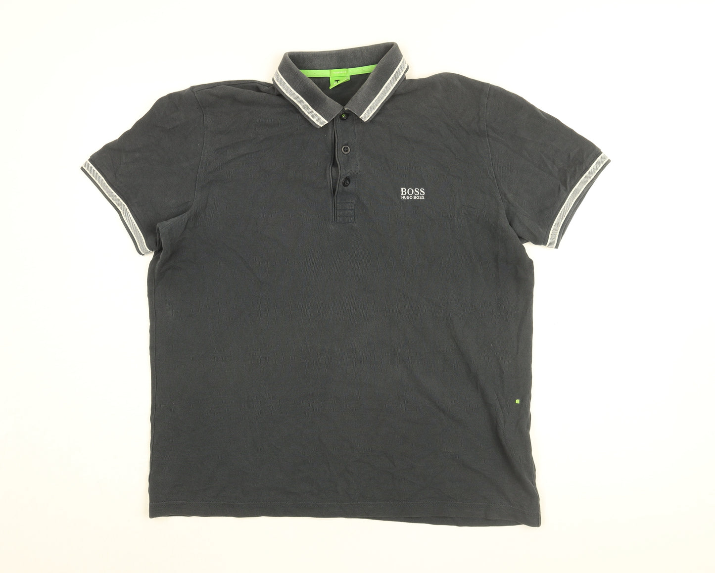 HUGO BOSS Mens Black Cotton Polo Size L Collared Button