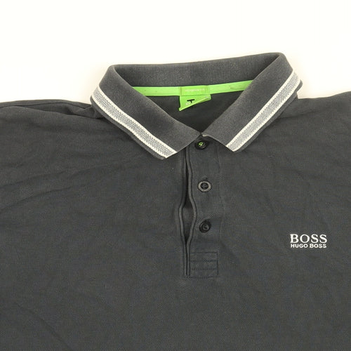 HUGO BOSS Mens Black Cotton Polo Size L Collared Button