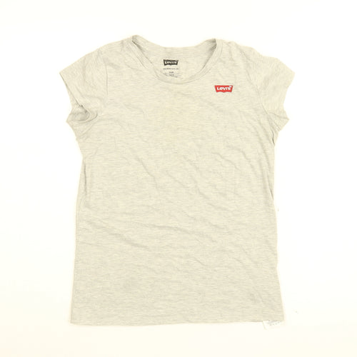 Levi's Girls Grey Cotton Basic T-Shirt Size 14 Years Round Neck Pullover