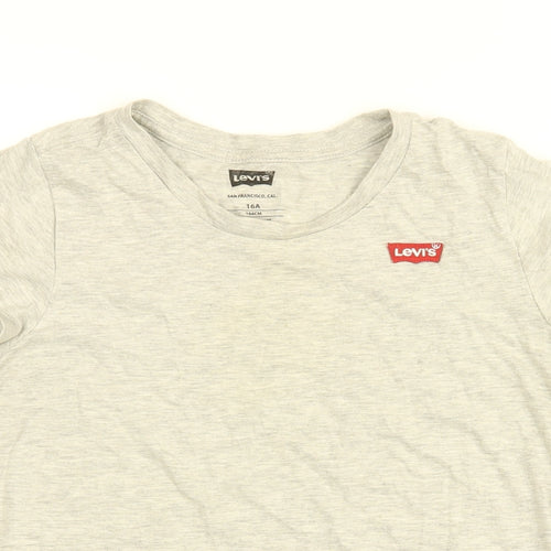 Levi's Girls Grey Cotton Basic T-Shirt Size 14 Years Round Neck Pullover