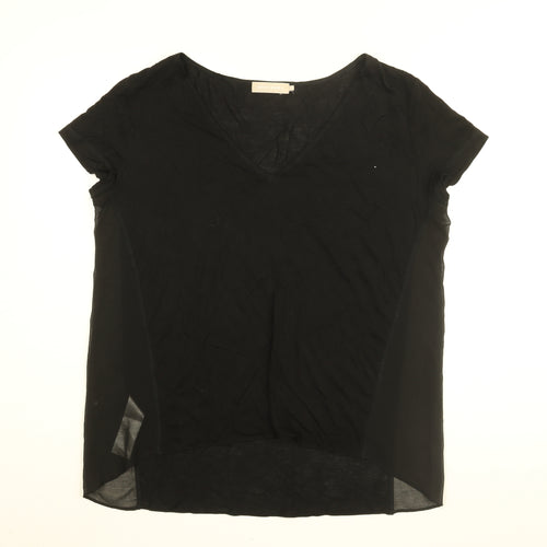 Stefanel Womens Black Polyester Basic T-Shirt Size XL V-Neck