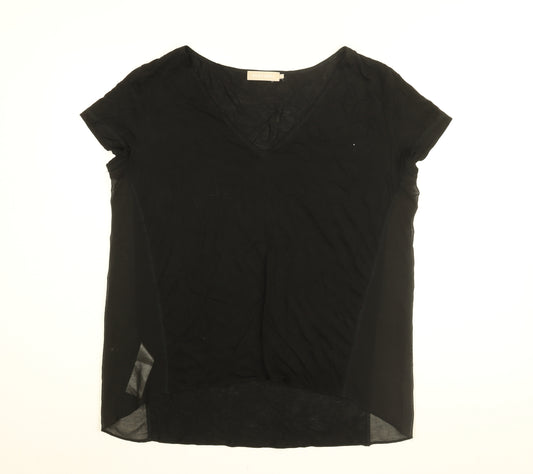 Stefanel Womens Black Polyester Basic T-Shirt Size XL V-Neck