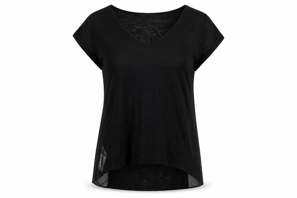Stefanel Womens Black Polyester Basic T-Shirt Size XL V-Neck