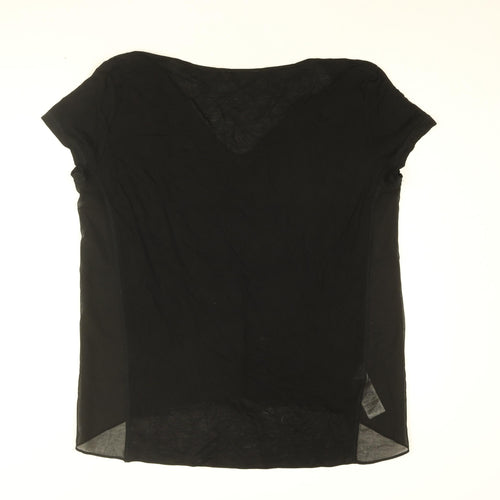 Stefanel Womens Black Polyester Basic T-Shirt Size XL V-Neck