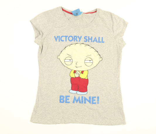 Front view of Family Guy women’s grey cotton basic t-shirt, size UK 20, round neck - victory shall be mine!