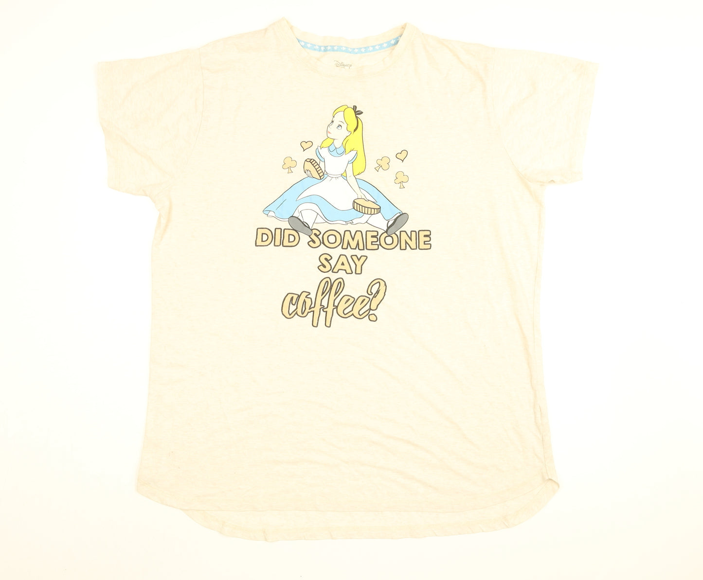Disney Womens Beige Solid Cotton Top Dress Size XL - Alice In Wonderland, Did Someone Say Coffee?